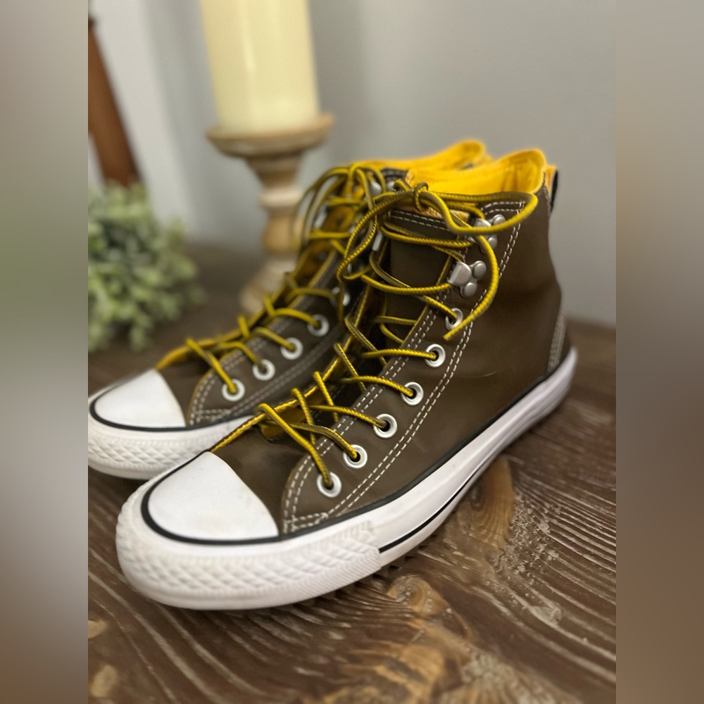 Converse Chuck Taylor City Hiker Leather High Top Sneakers Brown Yellow Sz 7M 9W